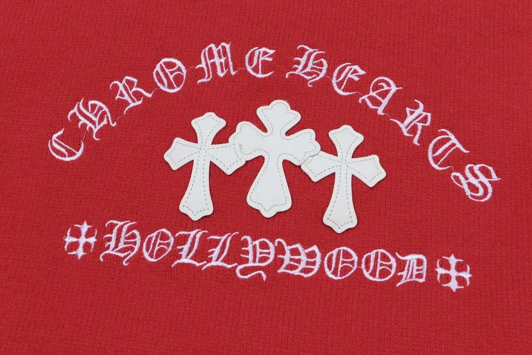 P320 Chrome Hearts Chrome Hearts Cross Leather Hardware Embroidered Crew Neck Sweater Color: Red Brown Black Size: S M L XL XXL